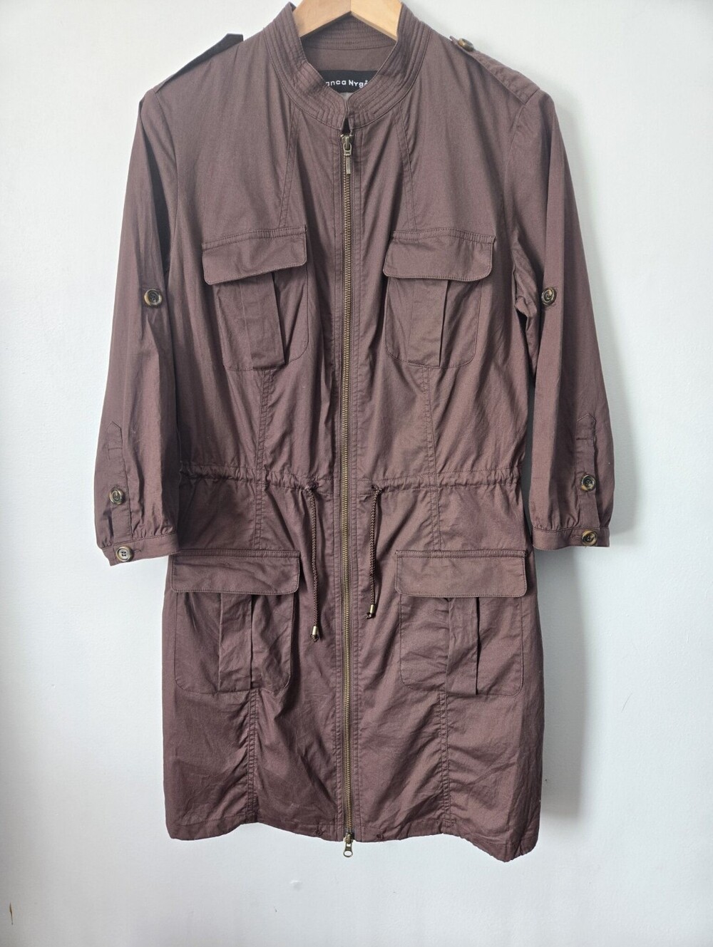 BIANCA NYGARD Lightweight Utility Drawstring Cotton Blend Jacket in Mauve Brown